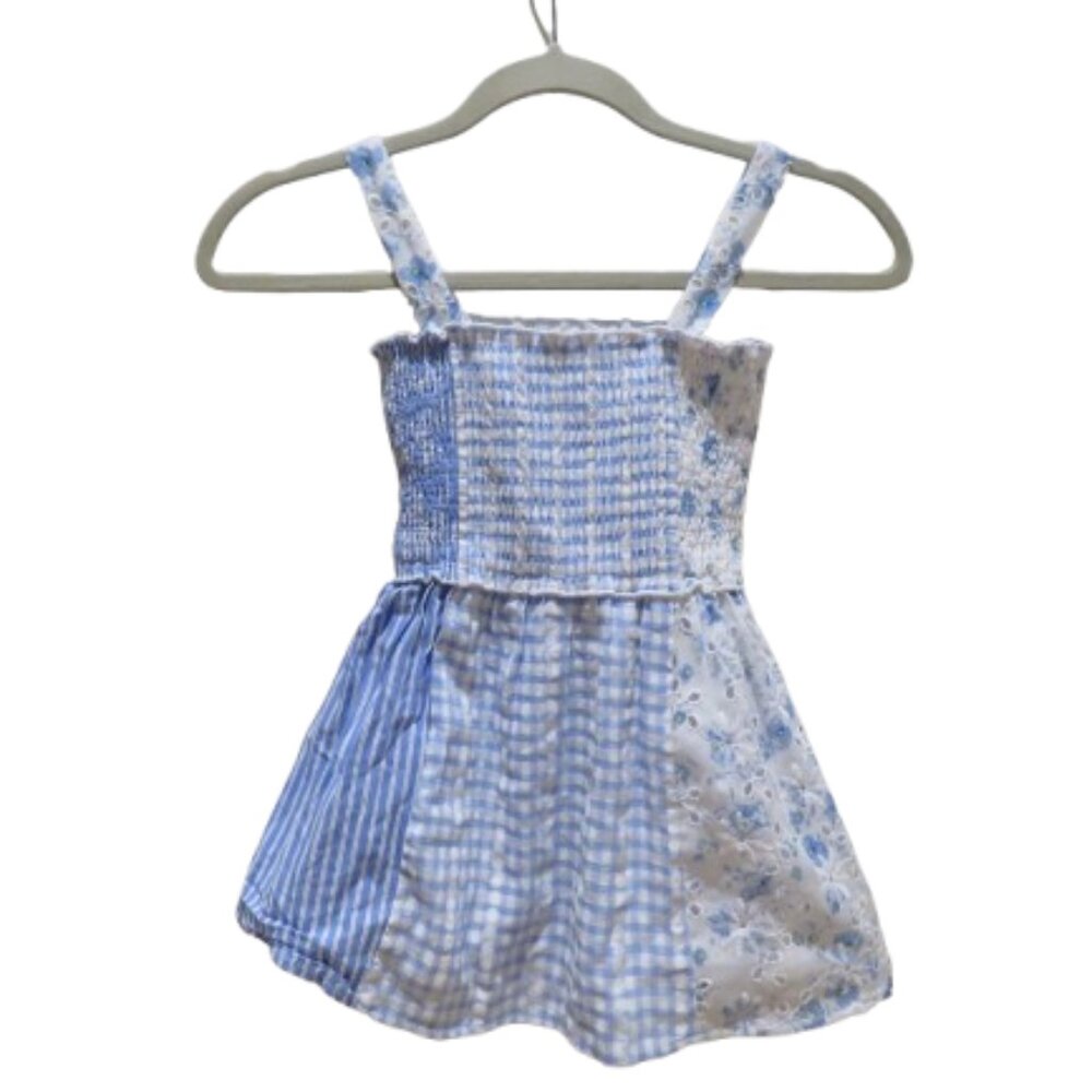 HANNAH BANANA Mixed Print Smocked Dress in Blue Gingham Floral Trad Pretty
